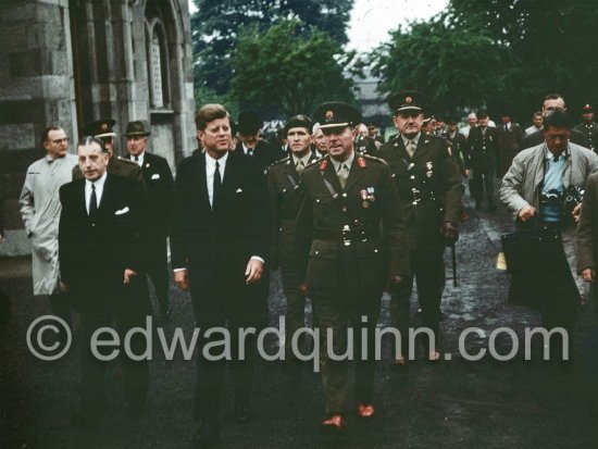 President Kennedy and Taoiseach (Prime Minister of Ireland) Seán Lemass in the grounds of Arbour Hill Dublin which is the burial grounds of the executed leaders of the Irish Rebellion in 1916 which ultimately led to Irish Independence. Dublin 27.6.1963. - Photo by Edward Quinn