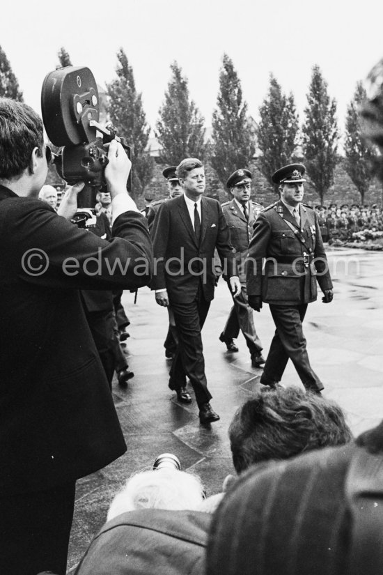 Visit of President Kennedy to Ireland.  At Arbour Hill Memorial he placed a wreath on the graves of the executed leaders of the 1916 Rising, becoming the first foreign head of state to honour them in a formal ceremony. Dublin 1963. - Photo by Edward Quinn