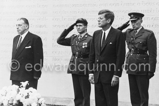 Visit of President Kennedy to Ireland. At Arbour Hill Memorial he placed a wreath on the graves of the executed leaders of the 1916 Rising, becoming the first foreign head of state to honour them in a formal ceremony. Dublin 1963. - Photo by Edward Quinn