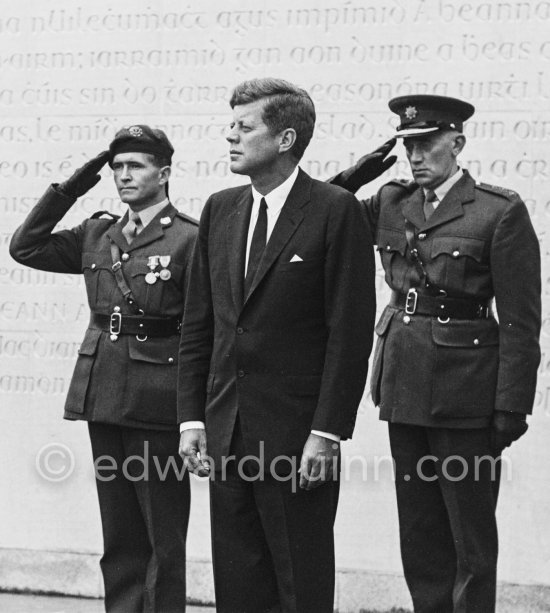 Visit of President Kennedy to Ireland. At Arbour Hill Memorial he placed a wreath on the graves of the executed leaders of the 1916 Rising, becoming the first foreign head of state to honour them in a formal ceremony. Dublin 1963. - Photo by Edward Quinn