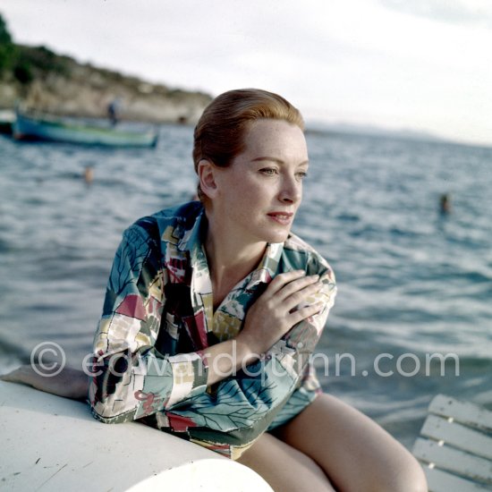 Deborah Kerr, one of the principal actors of "Bonjour Tristesse", film by Otto Preminger. Le Lavandou 1957. - Photo by Edward Quinn