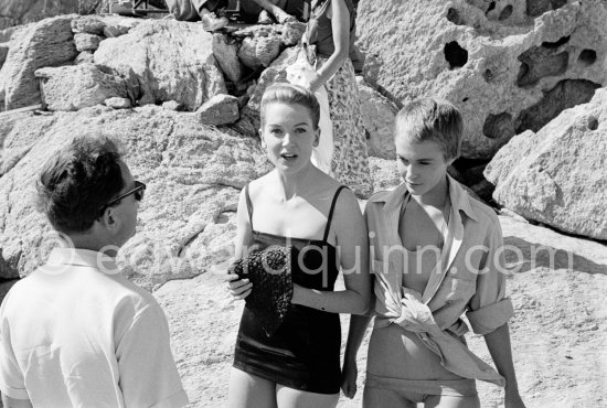 Deborah Kerr and Jean Seberg, two of the principal actors of "Bonjour Tristesse", film by Otto Preminger. Le Lavandou 1957. - Photo by Edward Quinn