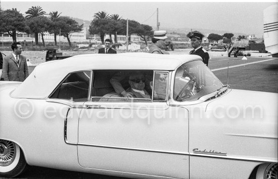The Begum at Nice Airport 1955. Car: Cadillac 1955 Style 6267SX Eldorado convertible - Photo by Edward Quinn