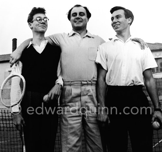 Prince Aly Khan with his sons Amyn (left) and Karim. Cannes 1954. - Photo by Edward Quinn