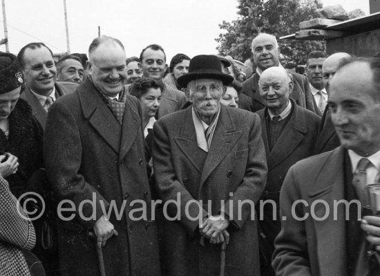 Maurice Thorez and Marcel Cachin, editor of the newspaper L\'Humanité. Musée Fernand Léger, Foundation Stone Ceremony, Biot 24 Feb 1957. - Photo by Edward Quinn