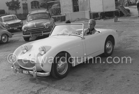 Michel Le Royer during filming of "La Fayette". Nice 1961. Car: Austin-Healey Frogeye Sprite (1958 -1961) - Photo by Edward Quinn