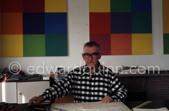 Richard Paul Lohse, one of the main representatives of the concrete and constructive art movements, 1975 at his studio in Zurich. - Photo by Edward Quinn
