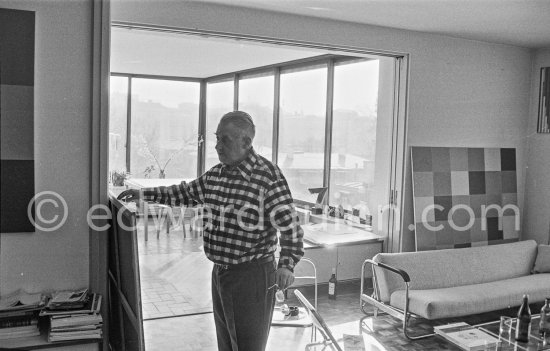 Richard Paul Lohse, one of the main representatives of the concrete and constructive art movements, 1975 at his studio in Zurich. - Photo by Edward Quinn