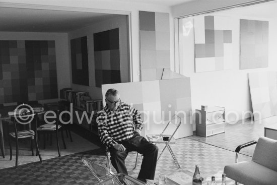 Richard Paul Lohse, one of the main representatives of the concrete and constructive art movements, 1975 at his studio in Zurich. - Photo by Edward Quinn