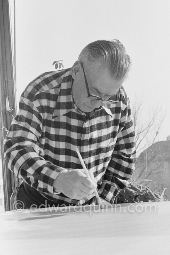 Richard Paul Lohse, one of the main representatives of the concrete and constructive art movements, 1975 at his studio in Zurich. - Photo by Edward Quinn