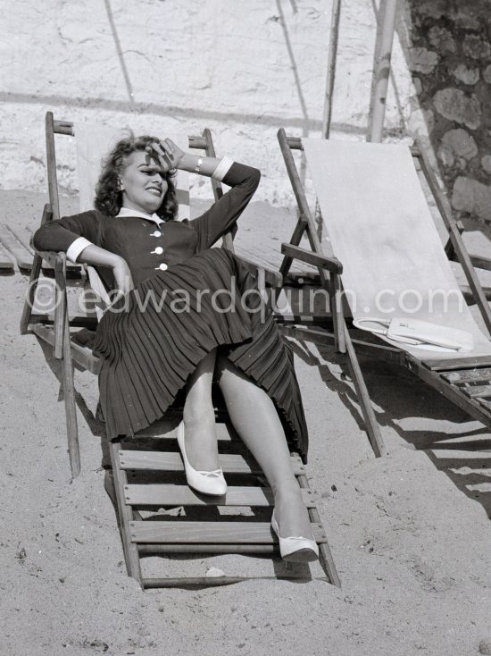 Sophia Loren on the beach at Cannes 1955. - Photo by Edward Quinn