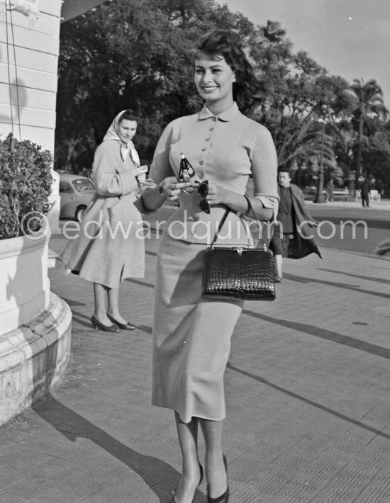 Sophia Loren. Promenade des Anglais, in front of Hotel Negresco, Nice 1957. - Photo by Edward Quinn