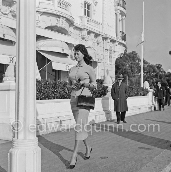 Sophia Loren. Promenade des Anglais, in front of Hotel Negresco, Nice 1957. - Photo by Edward Quinn