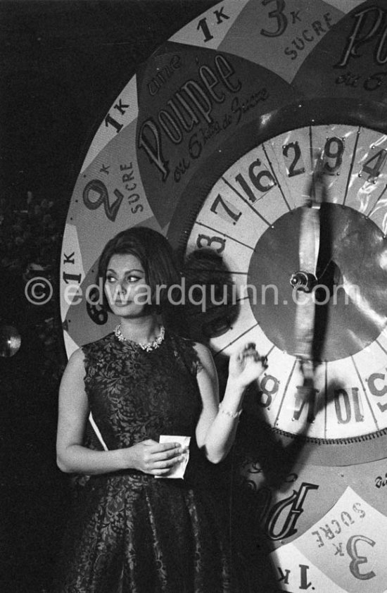 Sophia Loren as "Lady Luck". Gala evening at Cannes Film Festival 1962. - Photo by Edward Quinn