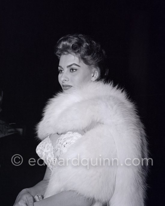 Sophia Loren wearing an evening gown designed by Emilio Schuberth, Cannes Film Festival 27 April 1955. - Photo by Edward Quinn