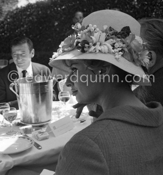 Sophia Loren, Yves Montand and Yekaterina Furtseva, Soviet Minister of Culture. Cannes Film Festival 1961. - Photo by Edward Quinn