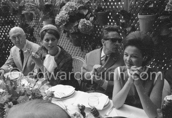 Director Otto Preminger, Sophia Loren, Gene Tierny and husband. Cannes Film Festival 1962. - Photo by Edward Quinn