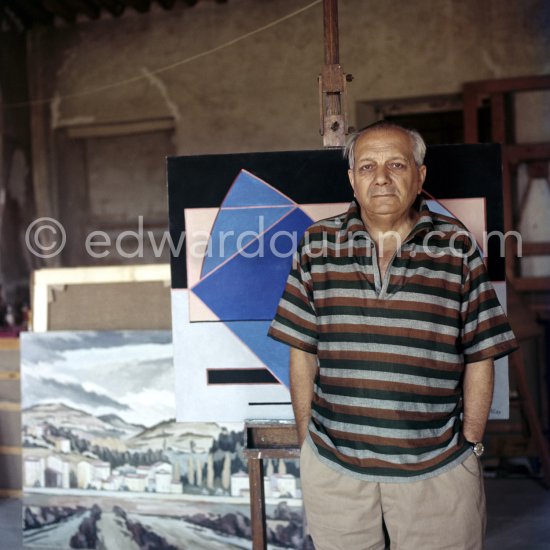 Alberto Magnelli at his studio La Ferrage, Plan-de-Grasse 1957. - Photo by Edward Quinn