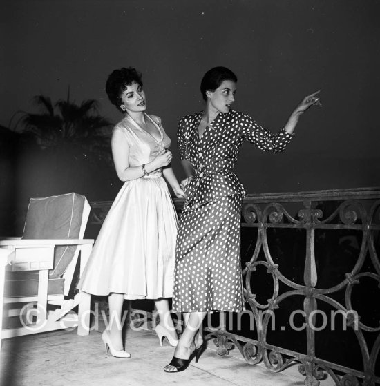 Silvana Mangano with her friend Gina Lollobrigida on the terrace of the Villa Casa del Mare, Roquebrune-Cap Martin 1955. - Photo by Edward Quinn