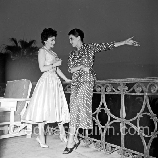 Silvana Mangano with her friend Gina Lollobrigida on the terrace of the Villa Casa del Mare, Roquebrune-Cap Martin 1955. - Photo by Edward Quinn