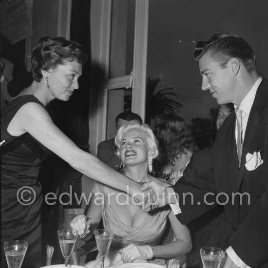 Jayne Mansfield. Her husband Mickey Hargitay greets German Actress Lilli Palmer. Cannes Film Festival 1958. - Photo by Edward Quinn