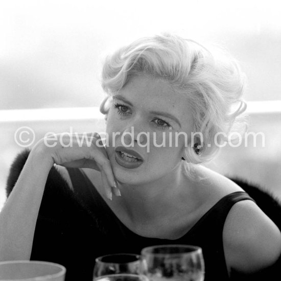 Jayne Mansfield, on a return trip to the Cannes Film Festival 1958. - Photo by Edward Quinn