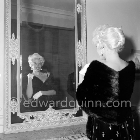 Jayne Mansfield at the Carlton Hotel during the Cannes Film Festival 1958. As pink was her favourite colour, she insisted that she bathe in pink champagne. Cannes Film Festival 1958. - Photo by Edward Quinn