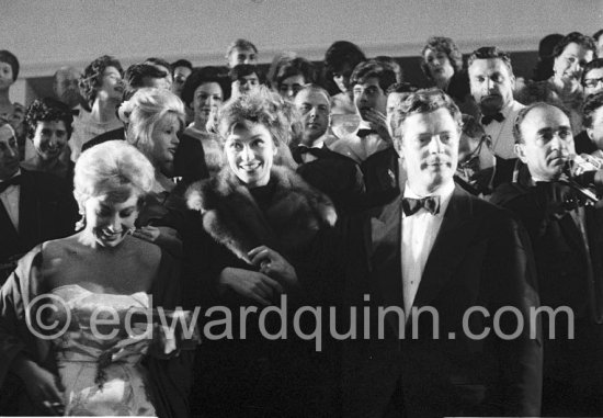 Marcello Mastroianni, Anouk Aimée and Belinda Lee (from right). Cannes Film Festival 1960. - Photo by Edward Quinn