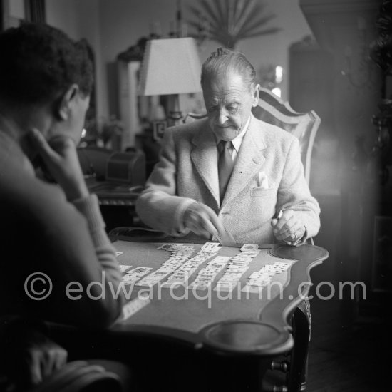 Somerset Maugham playing cards at his at Villa Mauresque. Saint-Jean-Cap-Ferrat 1953. - Photo by Edward Quinn