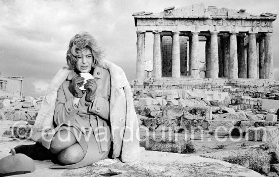 Melina Mercouri. During filming of TV documentary "Melina Mercouri's Greece", directed by Cliff Owen. Akropolis, Athens 1965. - Photo by Edward Quinn