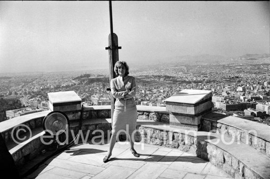 Melina Mercouri. During filming of TV documentary "Melina Mercouri's Greece", directed by Cliff Owen. Lycabettus, Athens 1965. - Photo by Edward Quinn