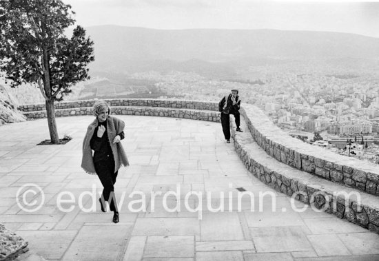 Melina Mercouri. During filming of TV documentary "Melina Mercouri's Greece", directed by Cliff Owen. Lycabettus, Athens 1965. - Photo by Edward Quinn