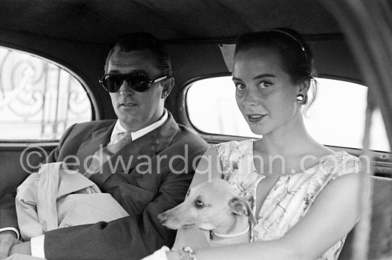 Robert Mitchum and French actress Geneviève Page, his leading lady in the film "Foreign Intrigue", Nice, France 1955. - Photo by Edward Quinn