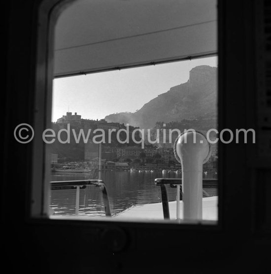 Monaco Palace seen from RAinier\'s yacht Deo Juvante. Monaco 1953. - Photo by Edward Quinn