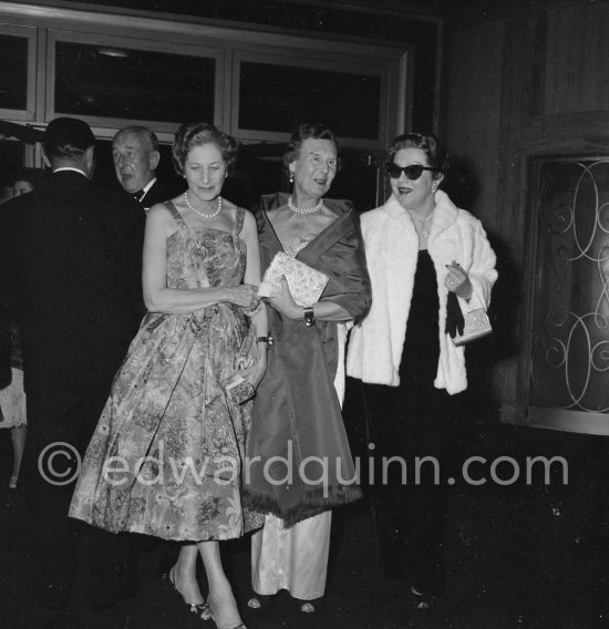 Princess of Montenegro (middle), Florence Gould, wife of Frank Jay Gould (right). "Bal de la Rose" ("Bal du Printemps"), Monte Carlo 1957. - Photo by Edward Quinn