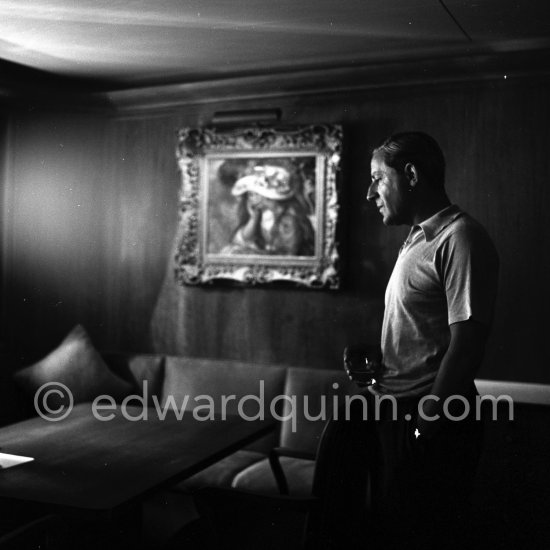 Stavros Niarchos on board his schooner Le Créole. Villefranche 1955. - Photo by Edward Quinn