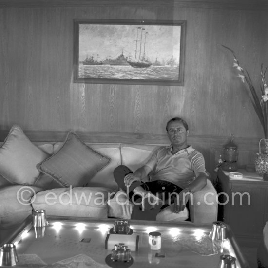 Stavros Niarchos on board his schooner Le Créole. Villefranche 1955. - Photo by Edward Quinn