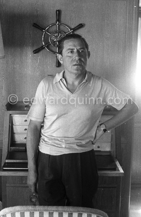 Stavros Niarchos on board his schooner Le Créole. Villefranche 1955. - Photo by Edward Quinn