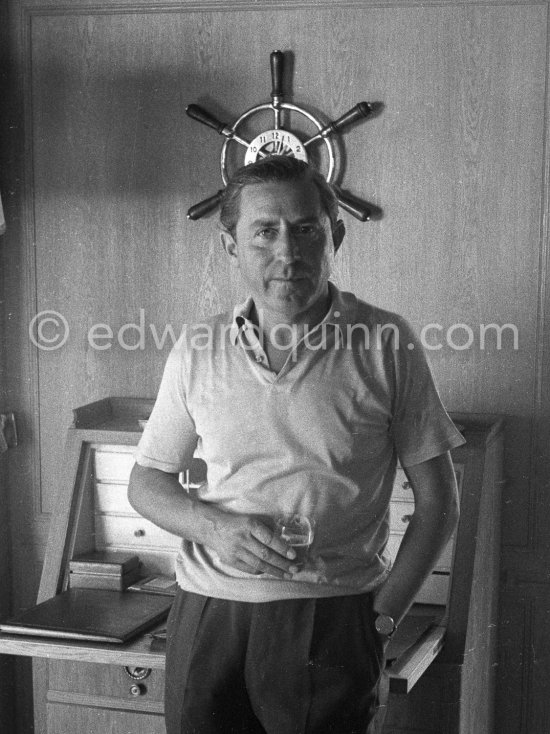 Stavros Niarchos on board his schooner Le Créole. Villefranche 1955. - Photo by Edward Quinn