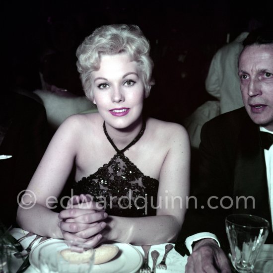 Kim Novak and the Cannes Festival organiser Robert Favre Le Bret. Gala evening, Cannes Film Festival 1956. - Photo by Edward Quinn