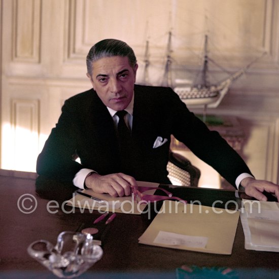 Aristotle Onassis at his office at Olympic Maritime in Monte Carlo. Onassis became the most important shareholder of the Casino. He declared: "I am ready, I am going to save the Principality." Monte Carlo 1955. - Photo by Edward Quinn