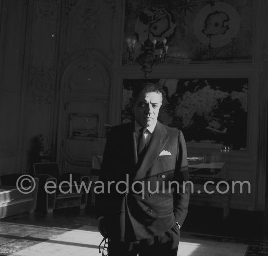 Aristotle Onassis at his office at Olympic Maritime in Monte Carlo. Onassis became the most important shareholder of the Casino. He declared: "I am ready, I am going to save the Principality." Monte Carlo 1955. - Photo by Edward Quinn