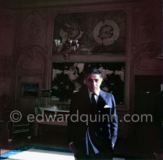 Aristotle Onassis at his office at Olympic Maritime in Monte Carlo. Onassis became the most important shareholder of the Casino. He declared: "I am ready, I am going to save the Principality." Monte Carlo 1955. - Photo by Edward Quinn