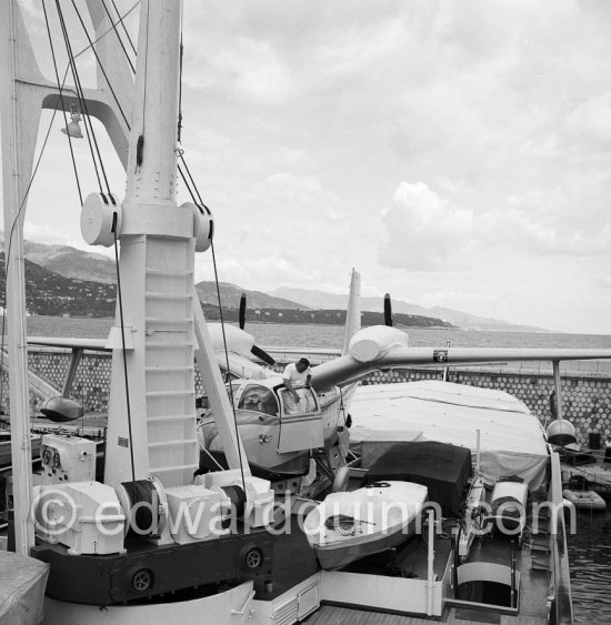 Airplane G-APNY Piaggio P-136L SERIES 2 C/N 242 on Onassis' yacht Christina. Monaco 1959. - Photo by Edward Quinn