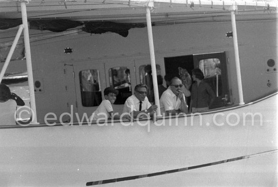 Aristotle Onassis and his son Alexander on board Onassis' yacht Christina. Monaco harbor 1959. - Photo by Edward Quinn