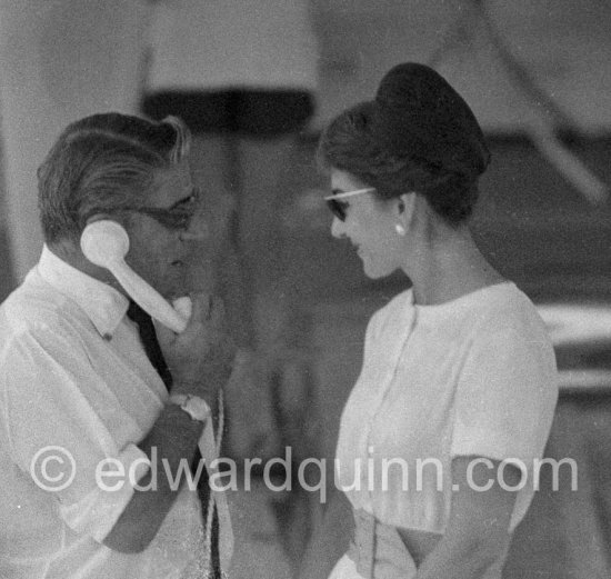 Aristotle Onassis and Maria Callas before departure for Mediterranean cruise on Onassis\' yacht Christina. Monaco harbor 1959. - Photo by Edward Quinn