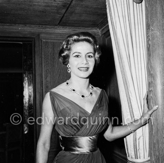 Tina Onassis posing on the yacht Christina before New Year’s Eve Gala Monaco 1957. - Photo by Edward Quinn