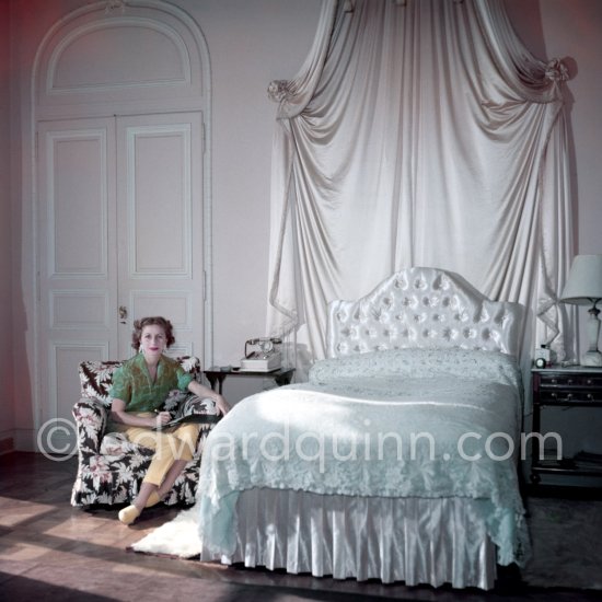 Tina Onassis. Château de la Croë. Villefranche 1954. Aristotle Onassis owned the château from 1950 to 1957, selling it after his wife, Tina found him in bed with her friend, the socialite Jeanne Rhinelander. - Photo by Edward Quinn