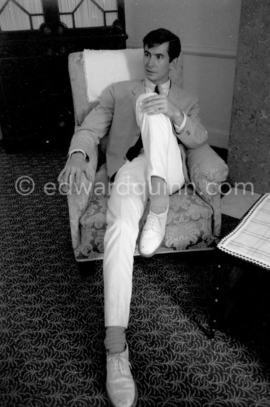 Anthony Perkins at the Cannes Film Festival where he starred in a new film "Goodby Again". Carlton Hotel, Cannes 1961. - Photo by Edward Quinn