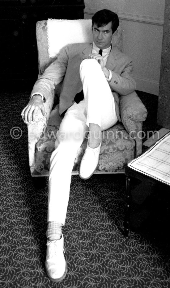 Anthony Perkins at the Cannes Film Festival where he starred in a new film "Goodby Again". Carlton Hotel, Cannes 1961. - Photo by Edward Quinn